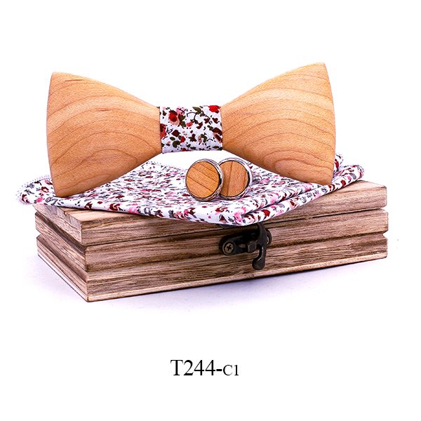 T244 T244  Solid Grain Bow Tie Set, Maple — colour C1