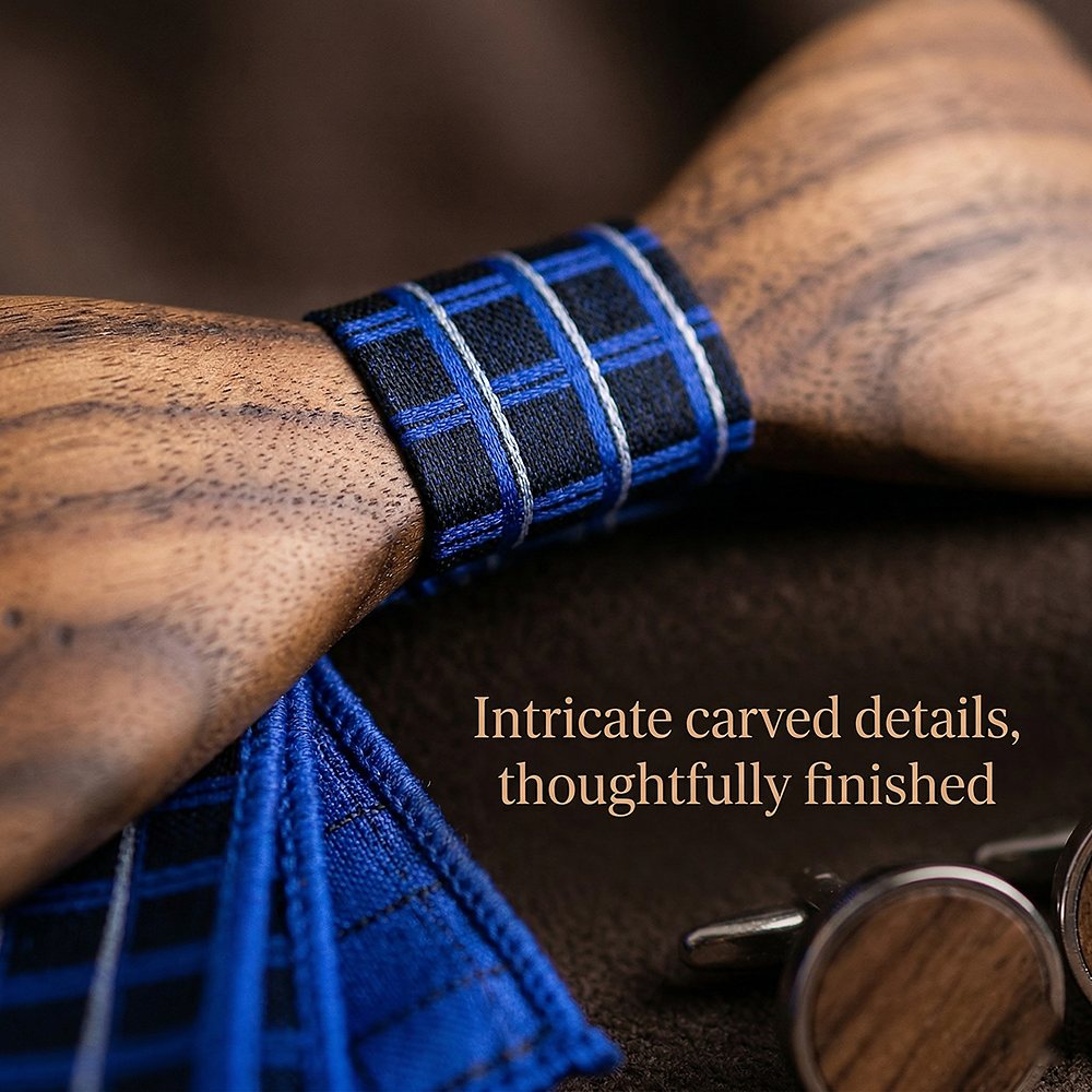 T245 T245  Sculpted Solid Bow Tie Set, Walnut — view 3