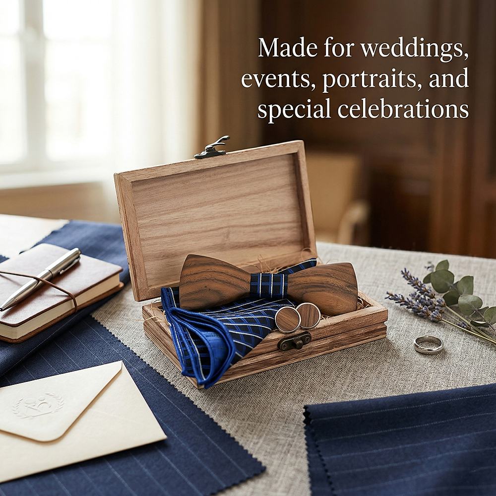 T245 T245  Sculpted Solid Bow Tie Set, Walnut — view 4