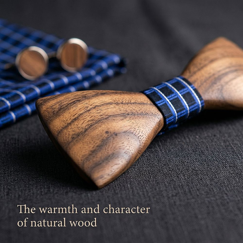 T245 T245  Sculpted Solid Bow Tie Set, Walnut — view 5