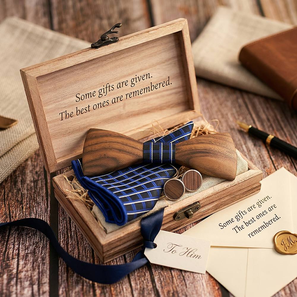 T245 T245  Sculpted Solid Bow Tie Set, Walnut — view 6
