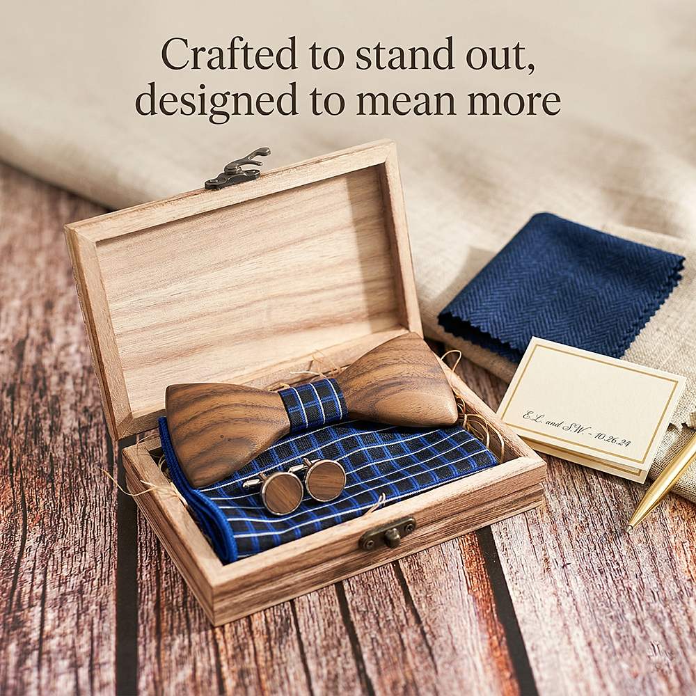 T245 T245  Sculpted Solid Bow Tie Set, Walnut — view 7