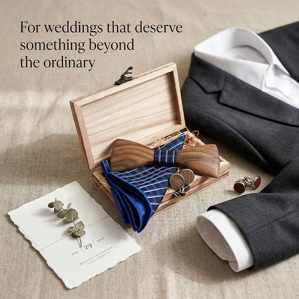 T245 T245  Sculpted Solid Bow Tie Set, Walnut — view 10