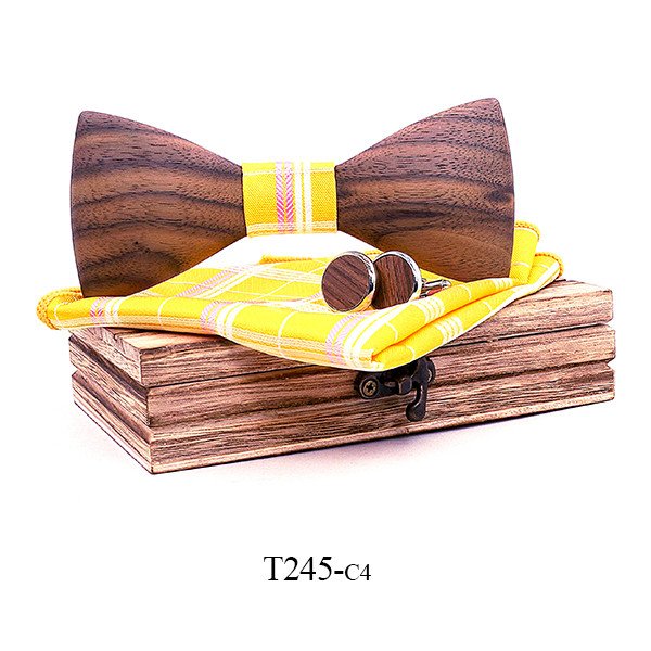 T245 T245  Sculpted Solid Bow Tie Set, Walnut — colour C2