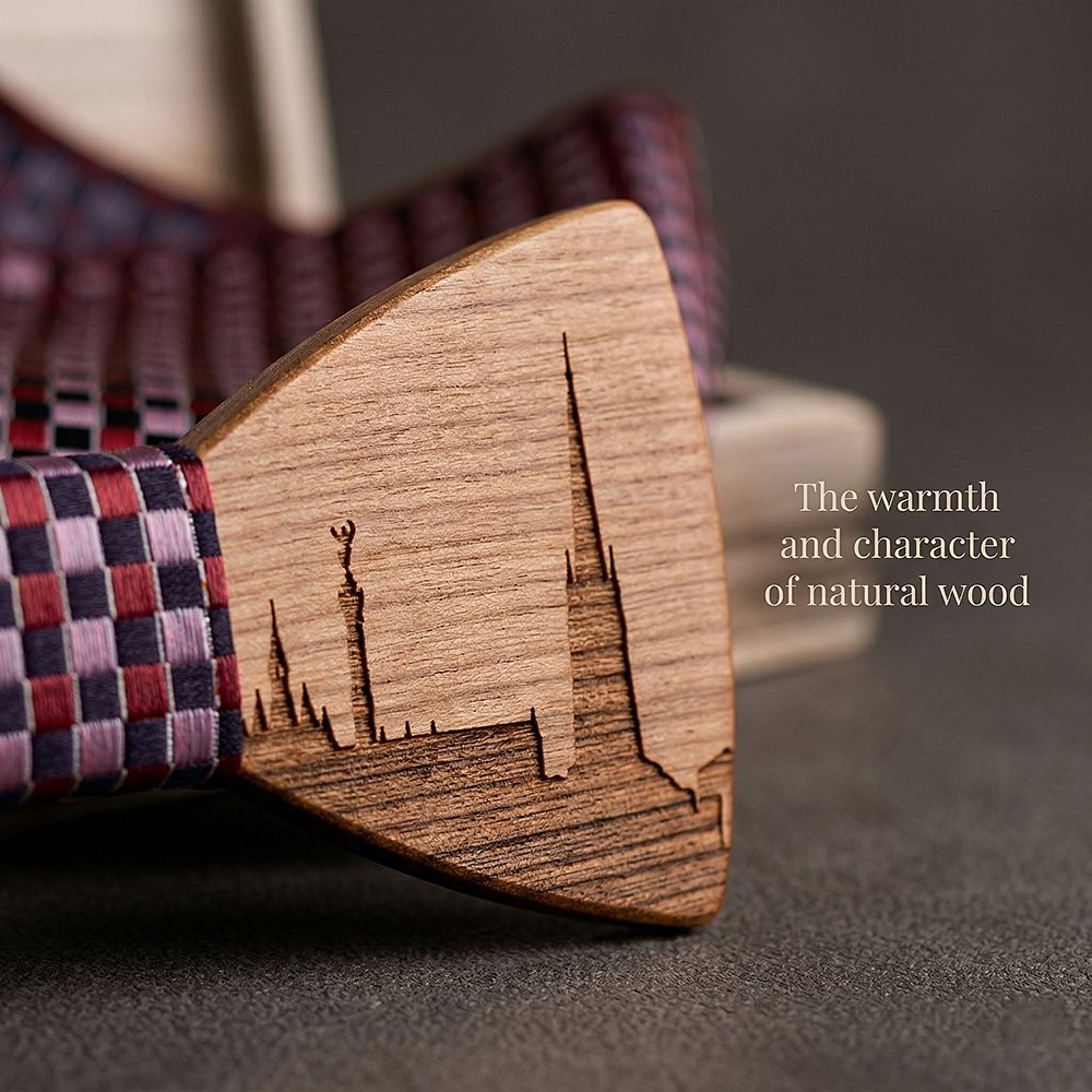T251 T251  City Skyline Engraving Bow Tie Set, Walnut — view 5
