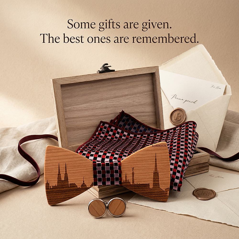 T251 T251  City Skyline Engraving Bow Tie Set, Walnut — view 6