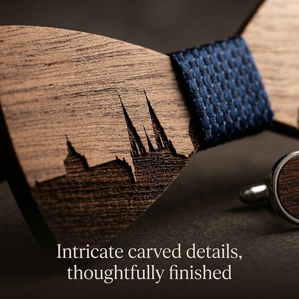 T253 T253  Custom City Silhouette Bow Tie Set, Walnut — view 3