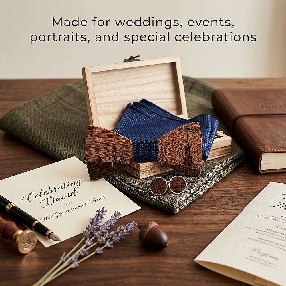 T253 T253  Custom City Silhouette Bow Tie Set, Walnut — view 4