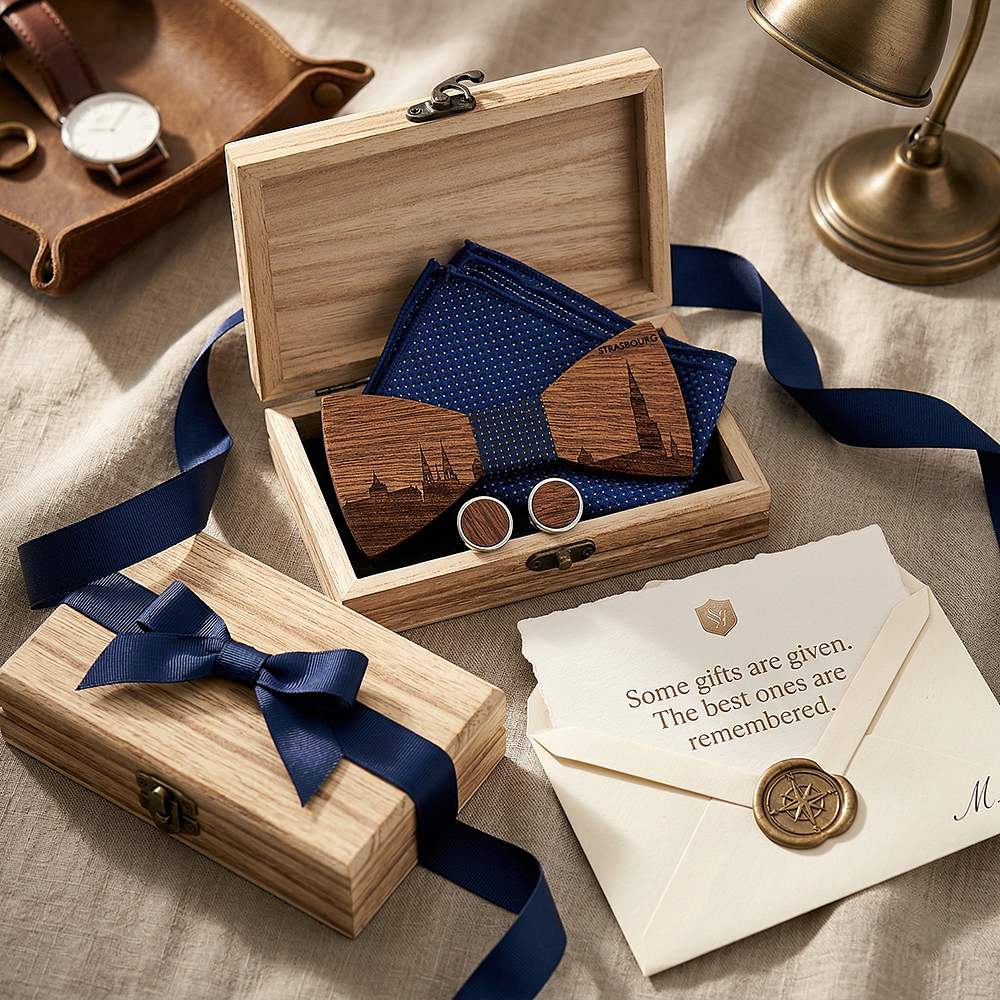 T253 T253  Custom City Silhouette Bow Tie Set, Walnut — view 7