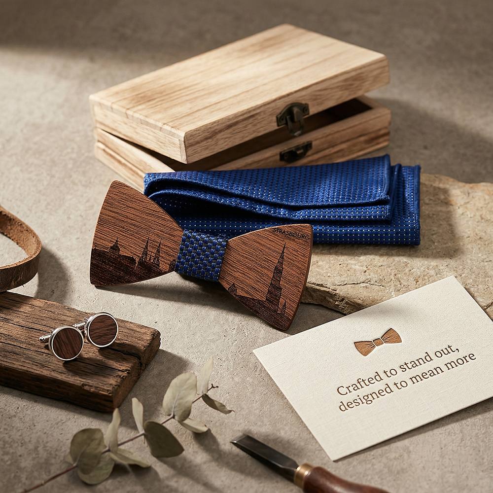 T253 T253  Custom City Silhouette Bow Tie Set, Walnut — view 8
