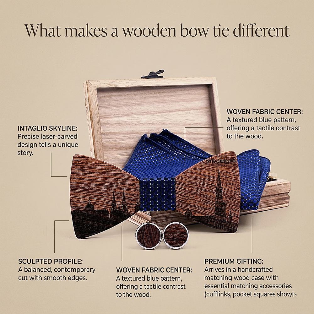 T253 T253  Custom City Silhouette Bow Tie Set, Walnut — view 9