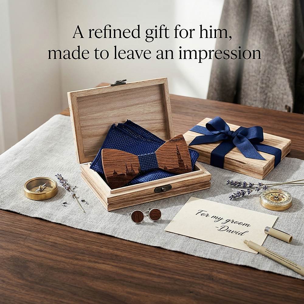 T253 T253  Custom City Silhouette Bow Tie Set, Walnut — view 10