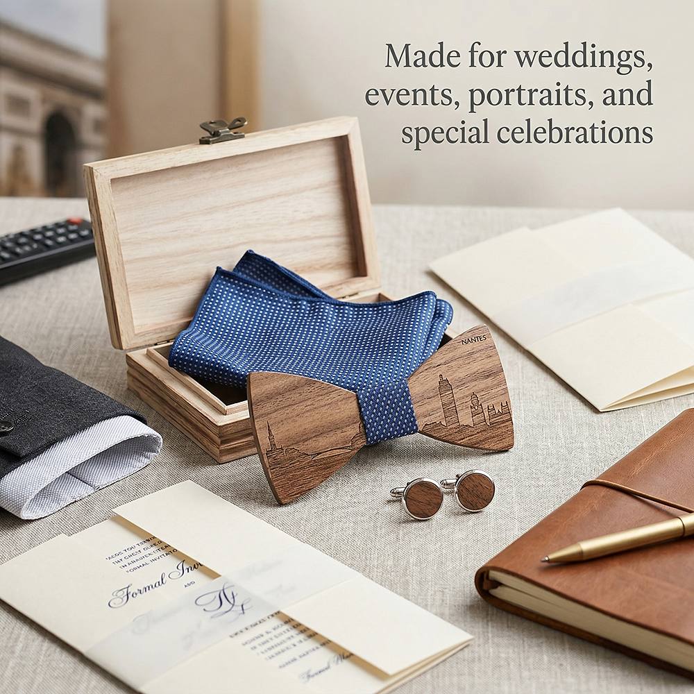 T254 T254  City Skyline Engraving Bow Tie Set, Walnut — view 4