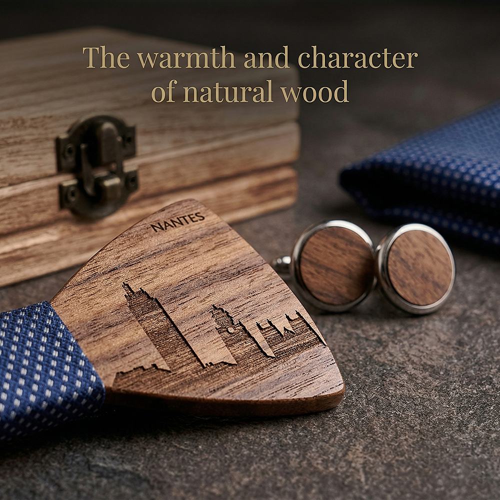 T254 T254  City Skyline Engraving Bow Tie Set, Walnut — view 5