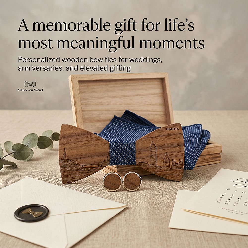 T254 T254  City Skyline Engraving Bow Tie Set, Walnut — view 6