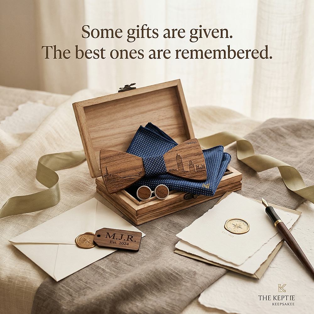 T254 T254  City Skyline Engraving Bow Tie Set, Walnut — view 7