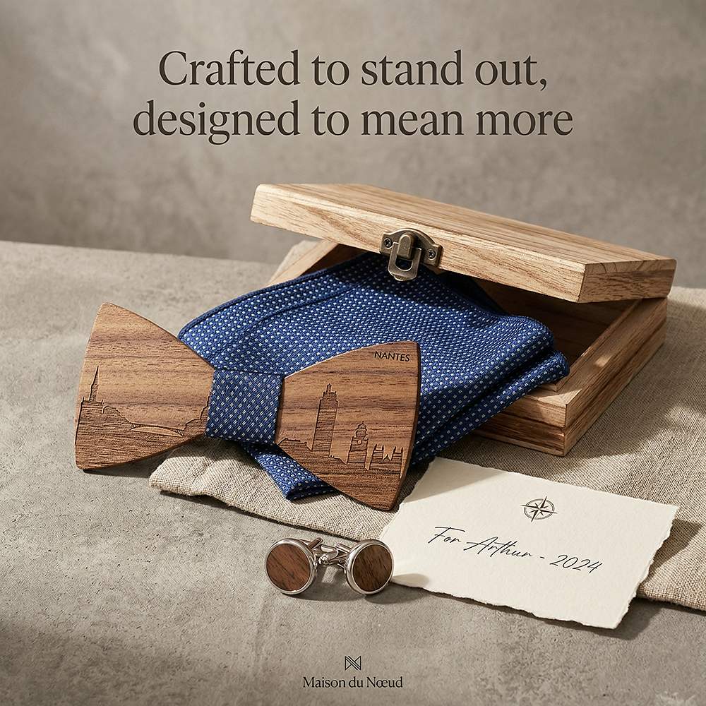 T254 T254  City Skyline Engraving Bow Tie Set, Walnut — view 8