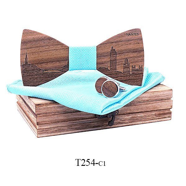 T254 T254  City Skyline Engraving Bow Tie Set, Walnut — colour C1