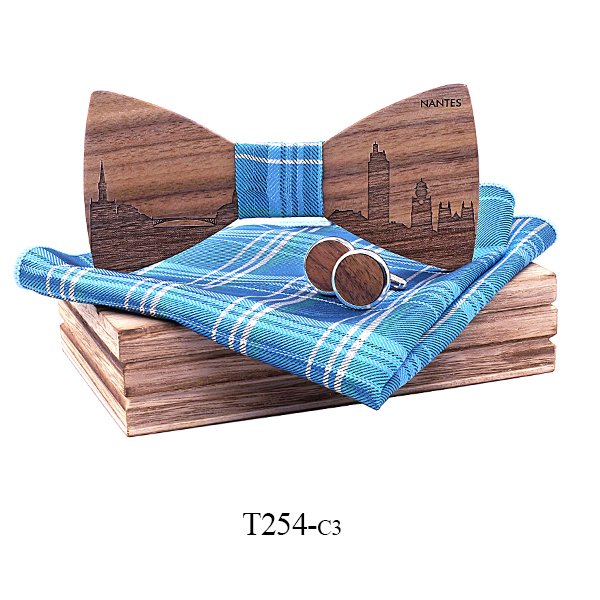 T254 T254  City Skyline Engraving Bow Tie Set, Walnut — colour C3
