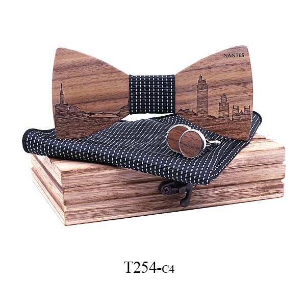 T254 T254  City Skyline Engraving Bow Tie Set, Walnut — colour C4