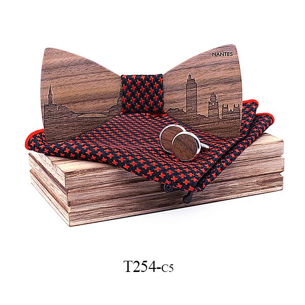 T254 T254  City Skyline Engraving Bow Tie Set, Walnut — colour C5