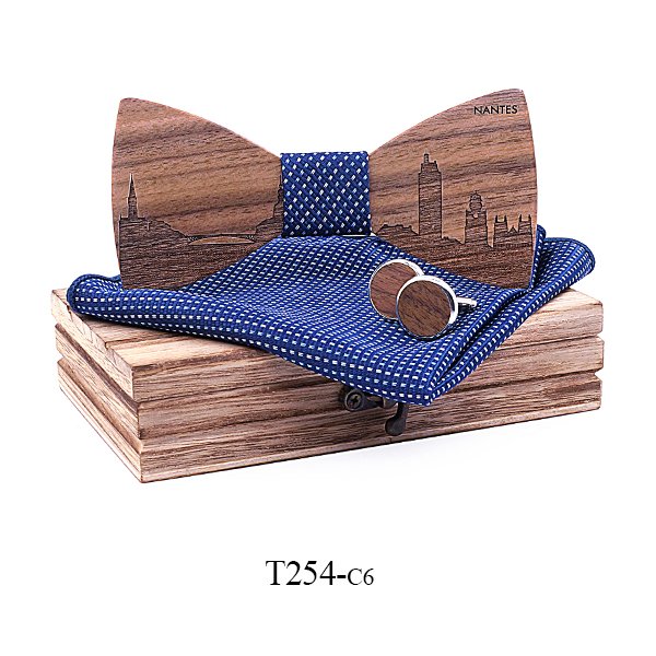 T254 T254  City Skyline Engraving Bow Tie Set, Walnut — colour C6