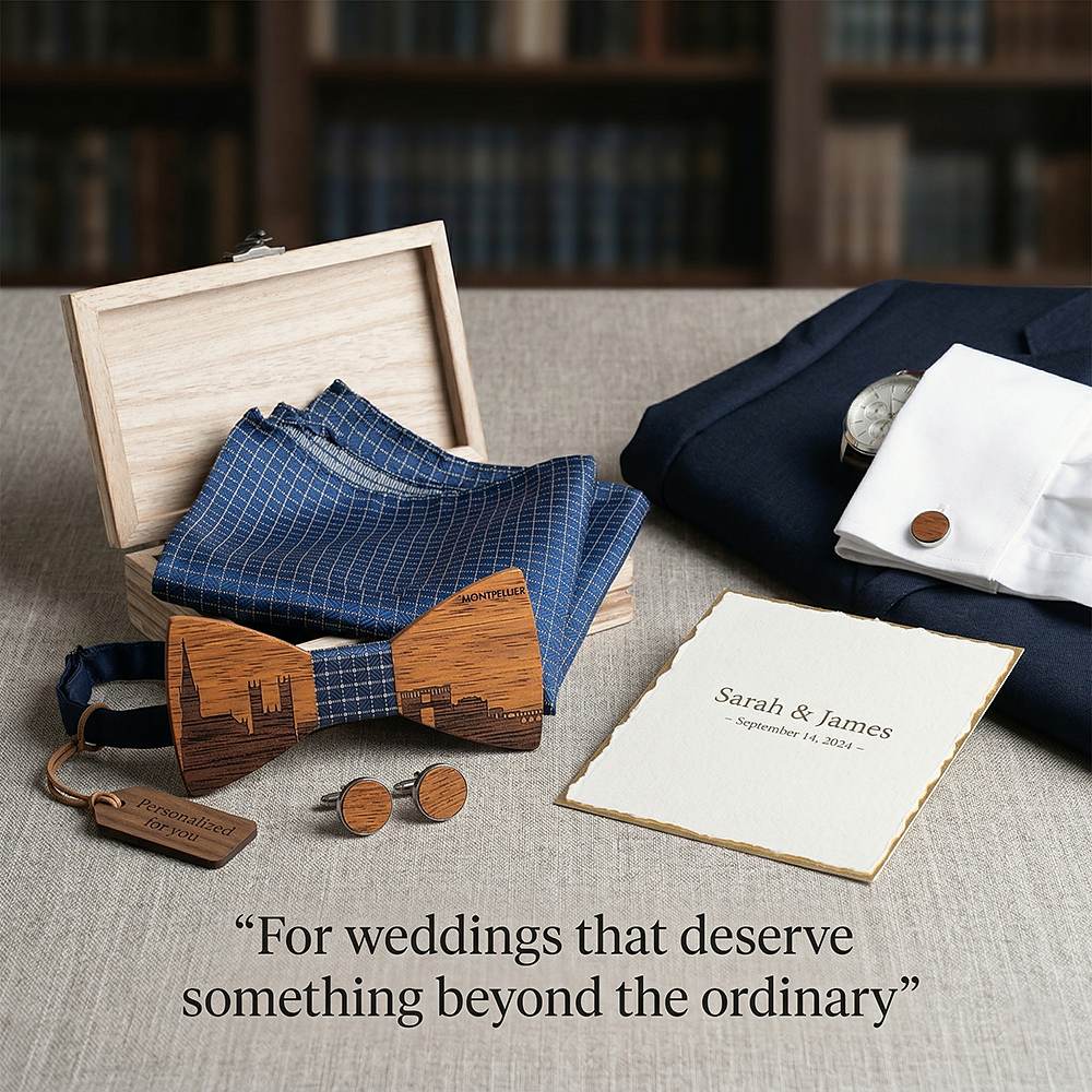 T257 T257  City Skyline Engraving Bow Tie Set, Zebrawood — view 2