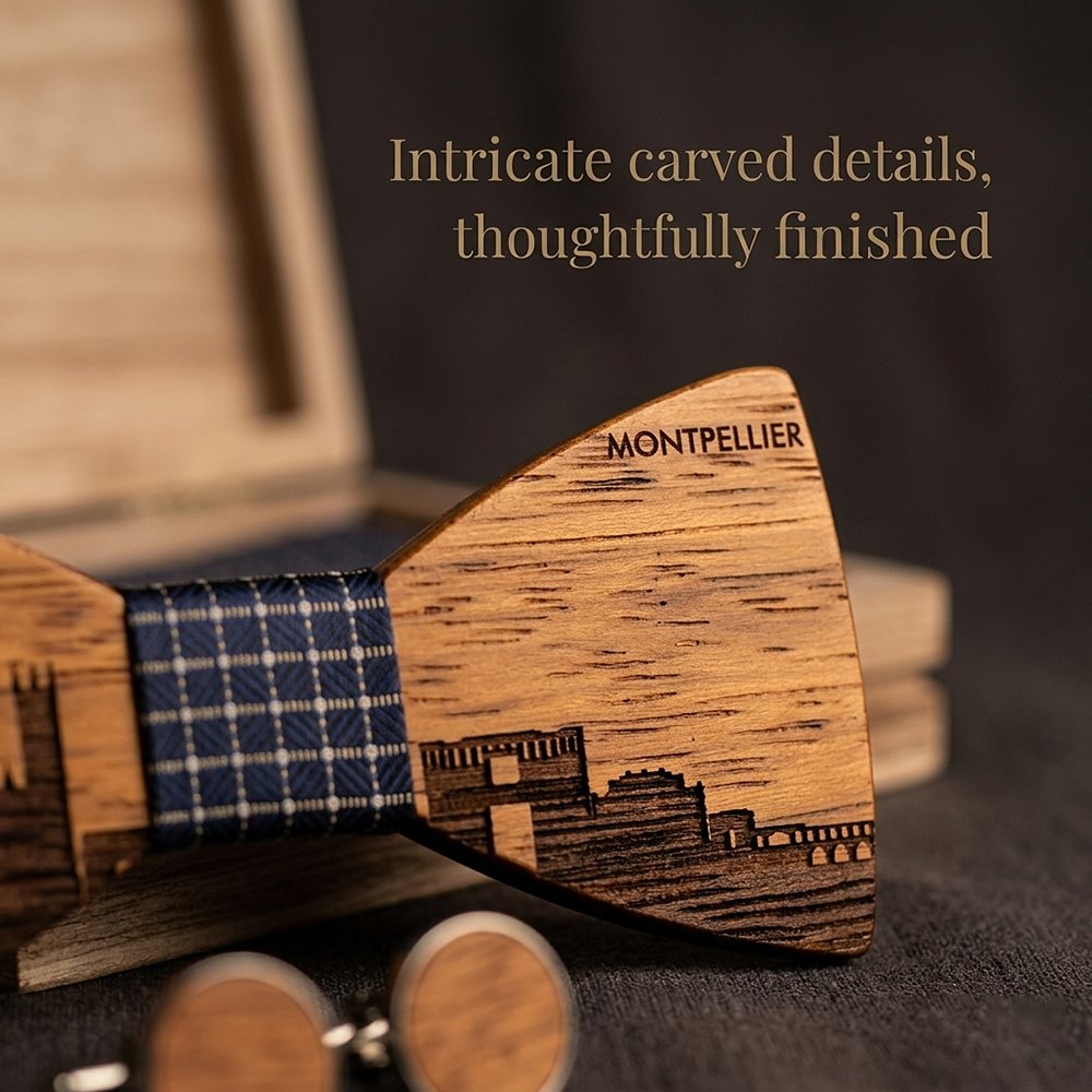 T257 T257  City Skyline Engraving Bow Tie Set, Zebrawood — view 3