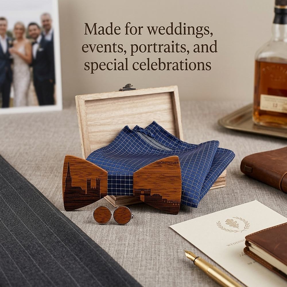 T257 T257  City Skyline Engraving Bow Tie Set, Zebrawood — view 4