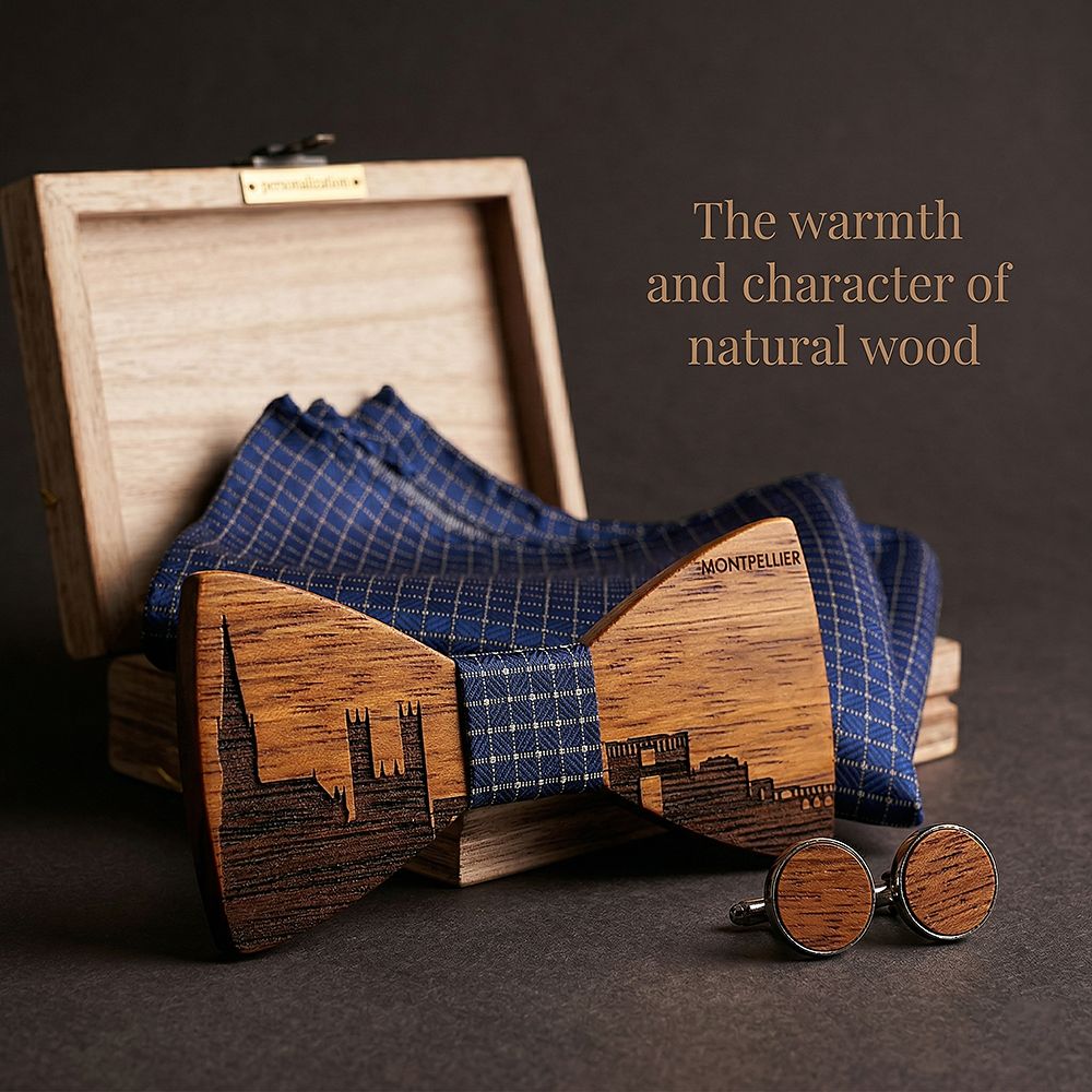 T257 T257  City Skyline Engraving Bow Tie Set, Zebrawood — view 5