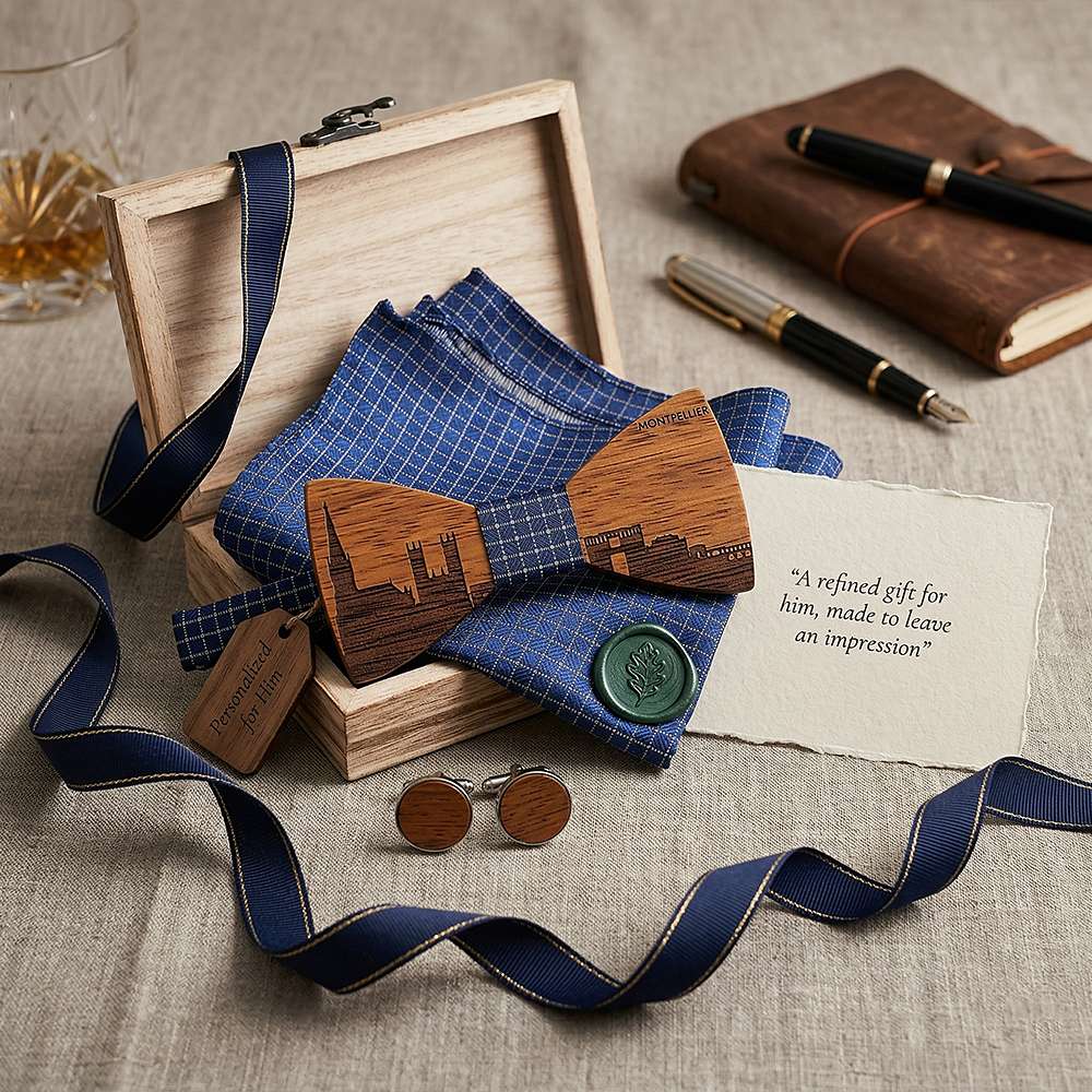 T257 T257  City Skyline Engraving Bow Tie Set, Zebrawood — view 9