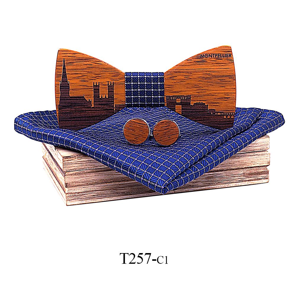 T257 T257  City Skyline Engraving Bow Tie Set, Zebrawood — colour C1