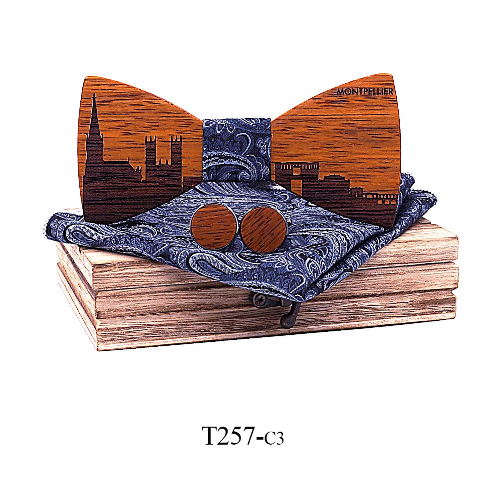 T257 T257  City Skyline Engraving Bow Tie Set, Zebrawood — colour C3