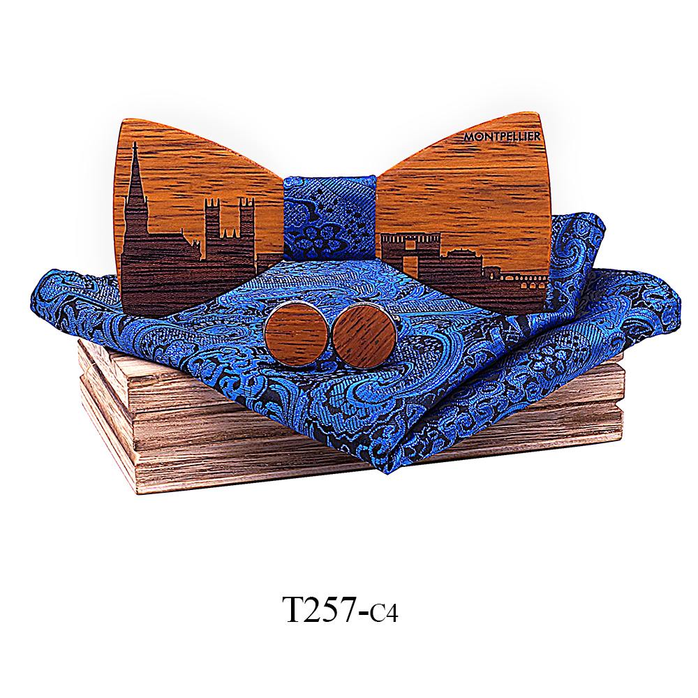 T257 T257  City Skyline Engraving Bow Tie Set, Zebrawood — colour C4