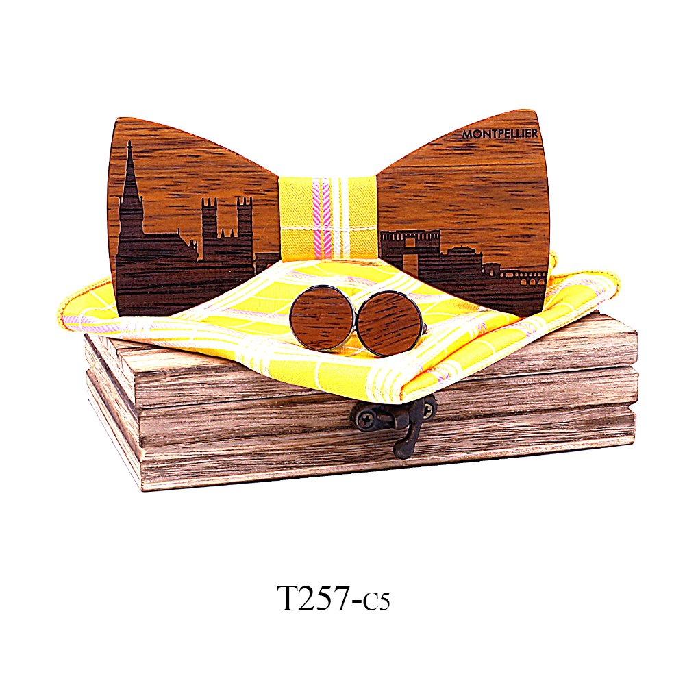 T257 T257  City Skyline Engraving Bow Tie Set, Zebrawood — colour C5