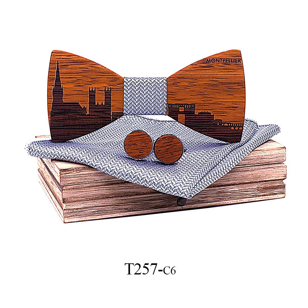T257 T257  City Skyline Engraving Bow Tie Set, Zebrawood — colour C6