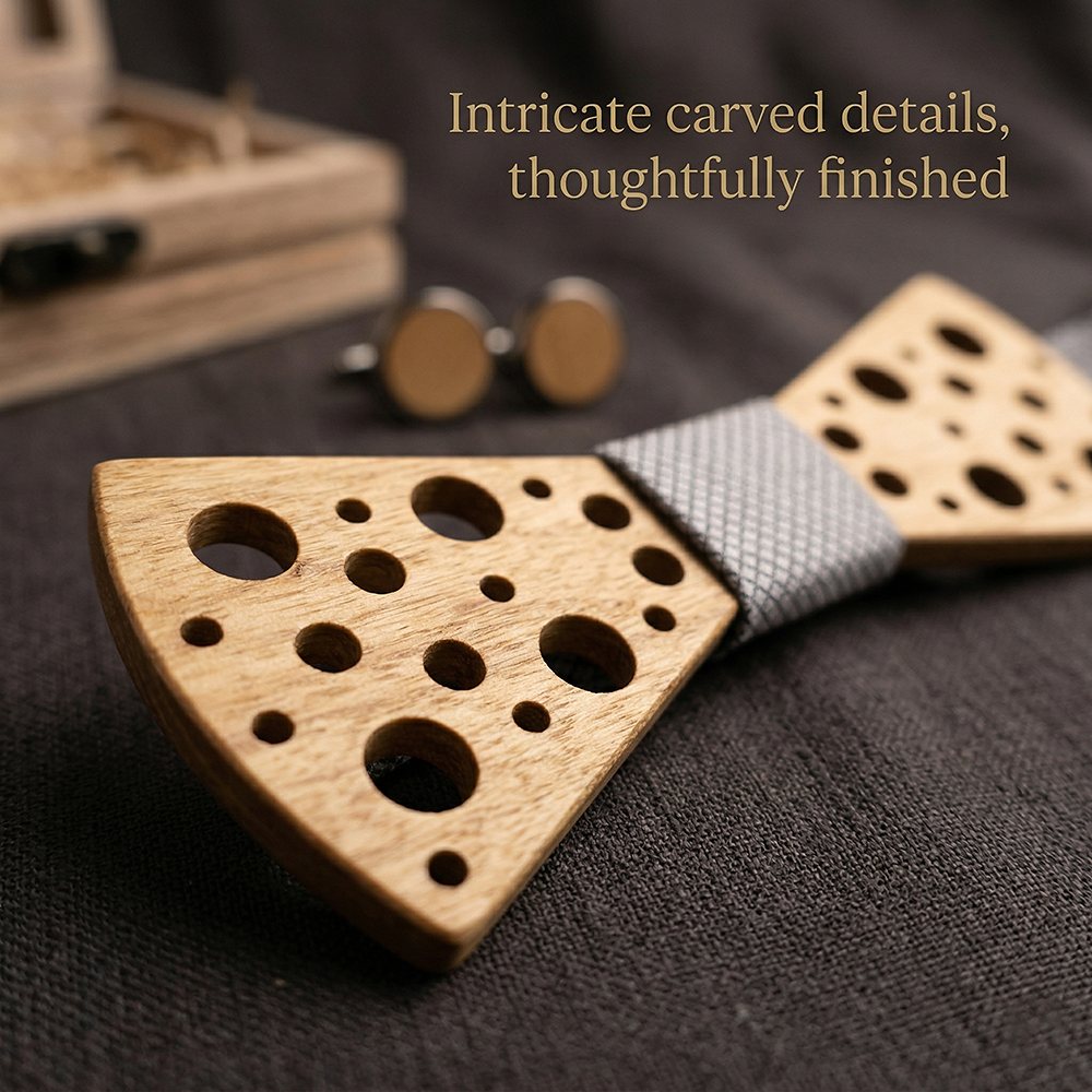 T259 T259  Sculpted Solid Bow Tie Set, Walnut — view 3