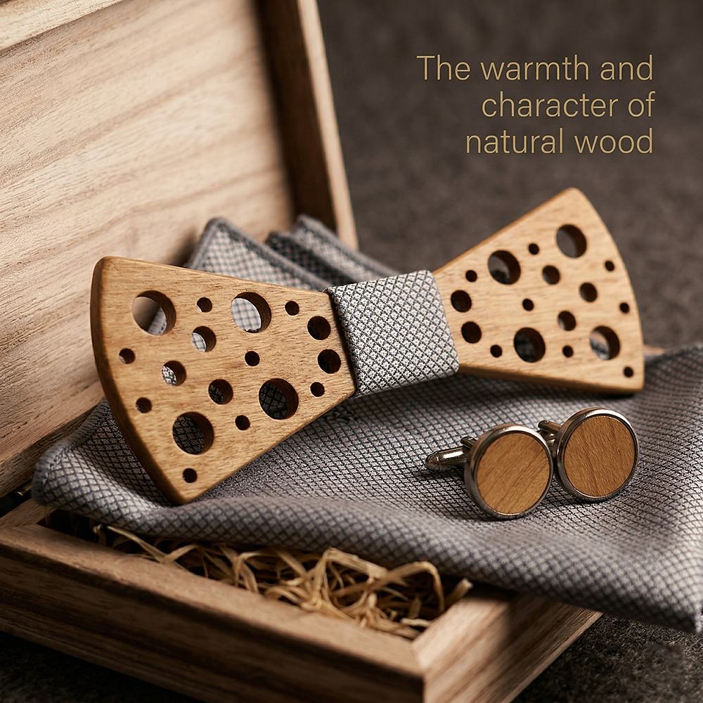 T259 T259  Sculpted Solid Bow Tie Set, Walnut — view 5