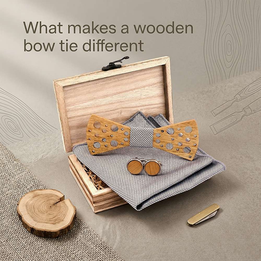 T259 T259  Sculpted Solid Bow Tie Set, Walnut — view 8