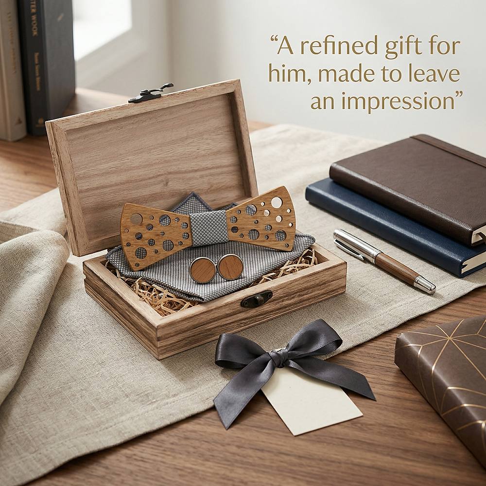 T259 T259  Sculpted Solid Bow Tie Set, Walnut — view 9