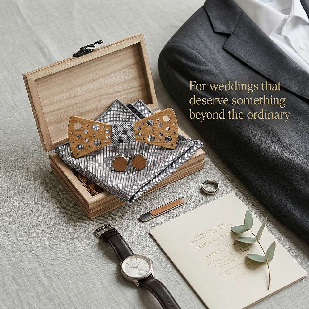 T259 T259  Sculpted Solid Bow Tie Set, Walnut — view 10