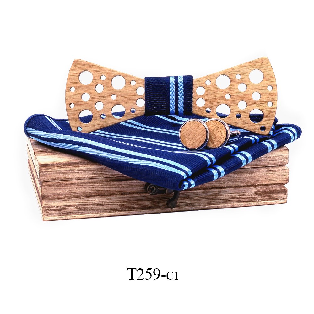 T259 T259  Sculpted Solid Bow Tie Set, Walnut — colour C1