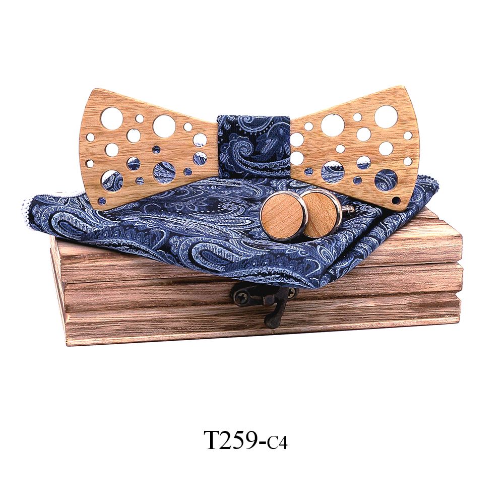 T259 T259  Sculpted Solid Bow Tie Set, Walnut — colour C4