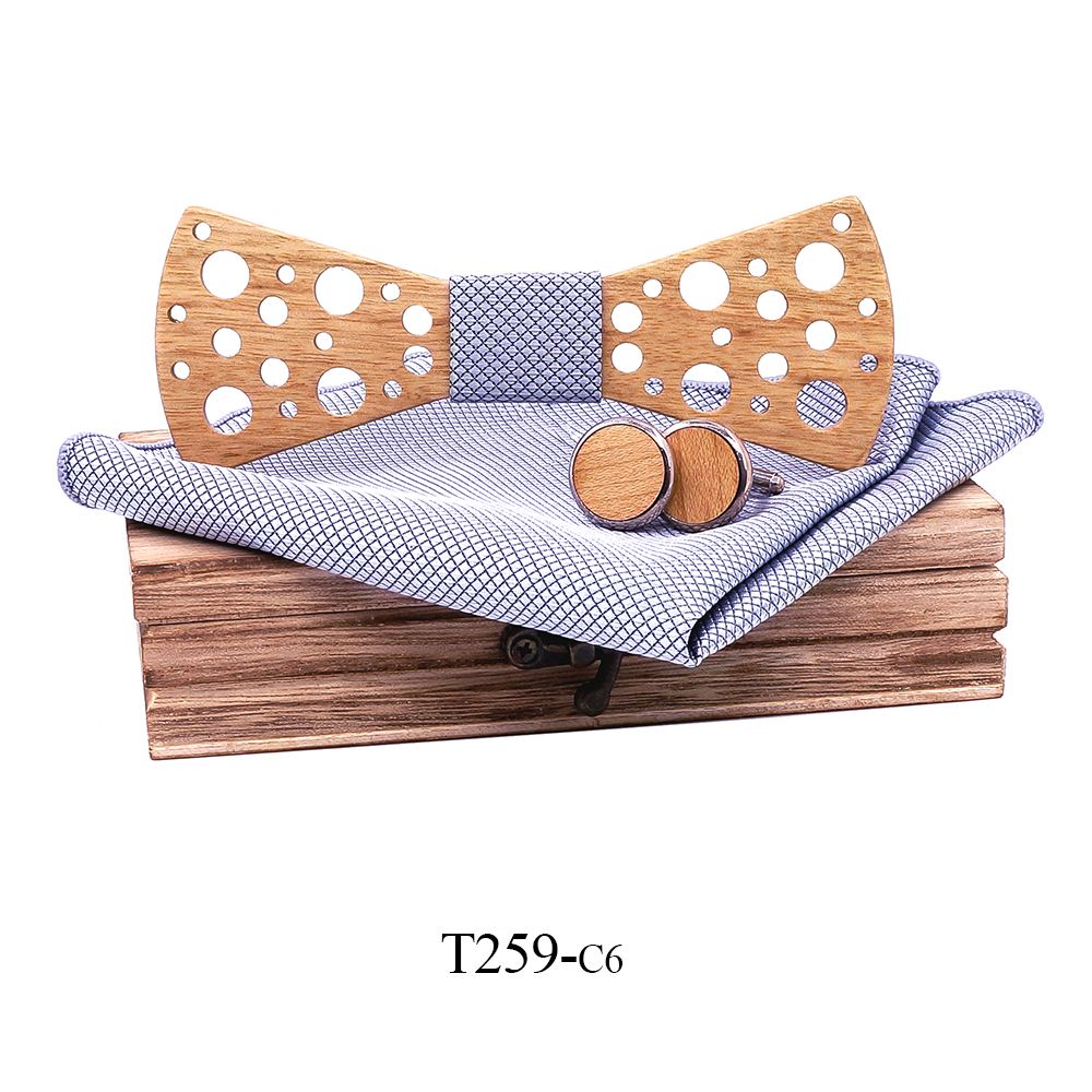 T259 T259  Sculpted Solid Bow Tie Set, Walnut — colour C6