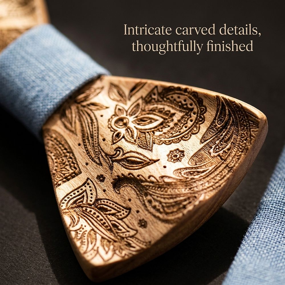 T262 T262  Paisley Engraving Bow Tie Set, Walnut — view 3