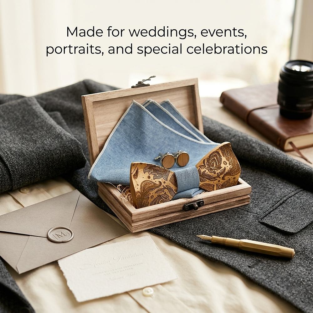 T262 T262  Paisley Engraving Bow Tie Set, Walnut — view 4