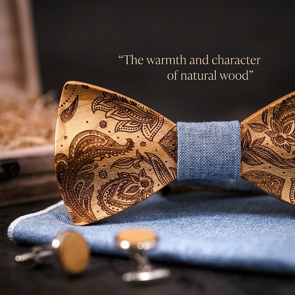 T262 T262  Paisley Engraving Bow Tie Set, Walnut — view 5