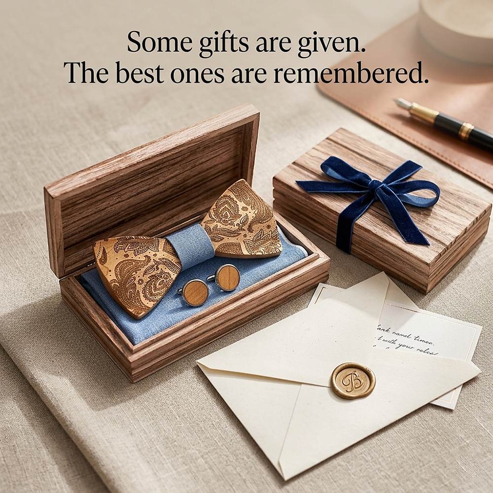 T262 T262  Paisley Engraving Bow Tie Set, Walnut — view 6