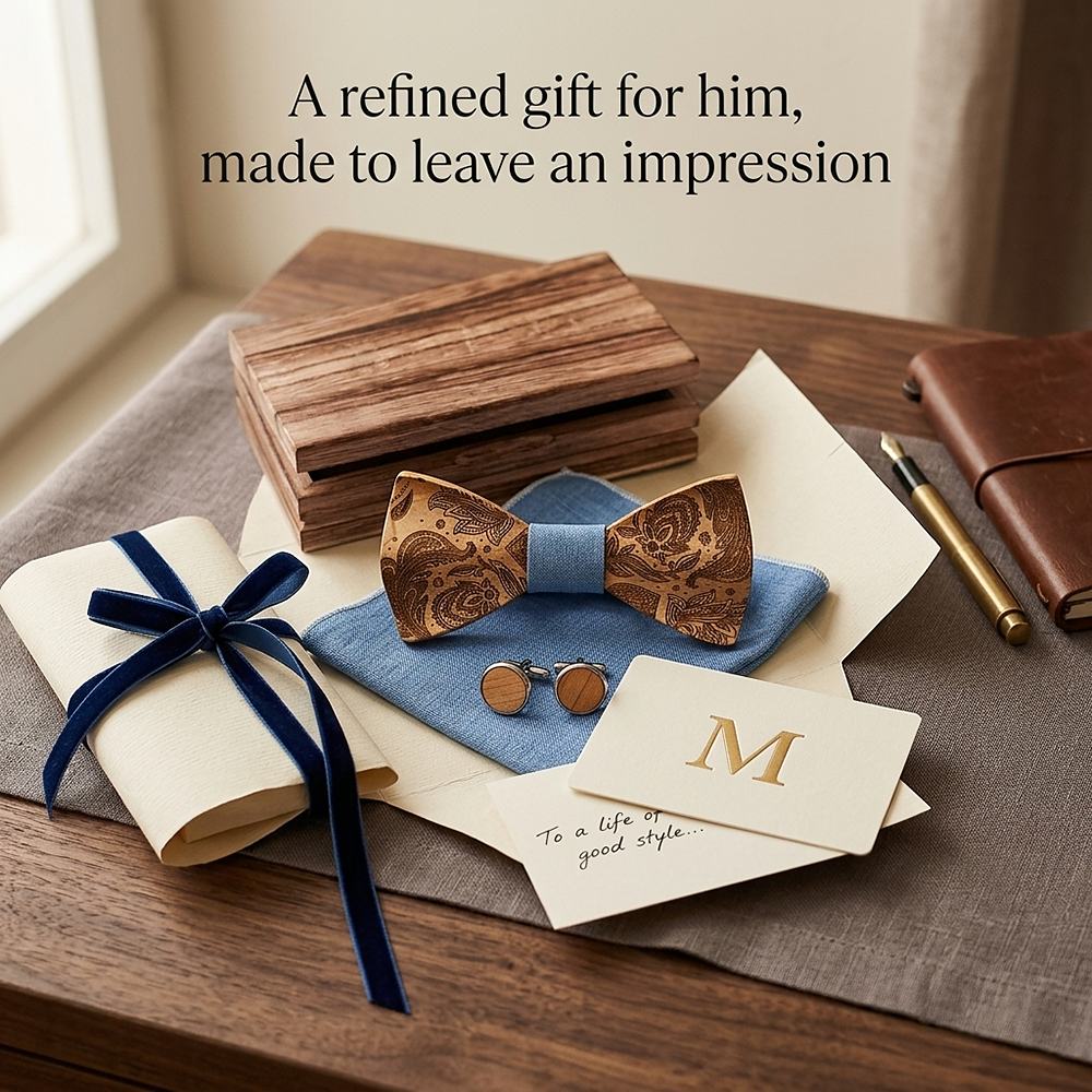 T262 T262  Paisley Engraving Bow Tie Set, Walnut — view 8