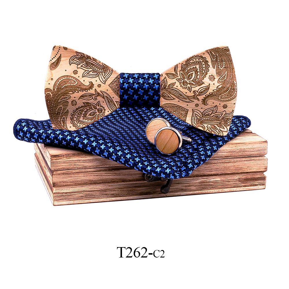 T262 T262  Paisley Engraving Bow Tie Set, Walnut — colour C2